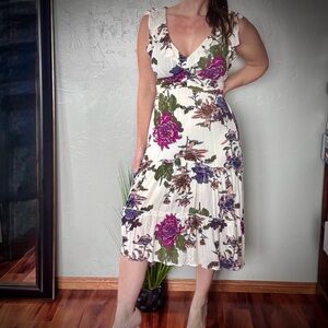 ILLA ILLA Asymmetrical Floral Print Midi Dress with Ruffles and Tie Waist
